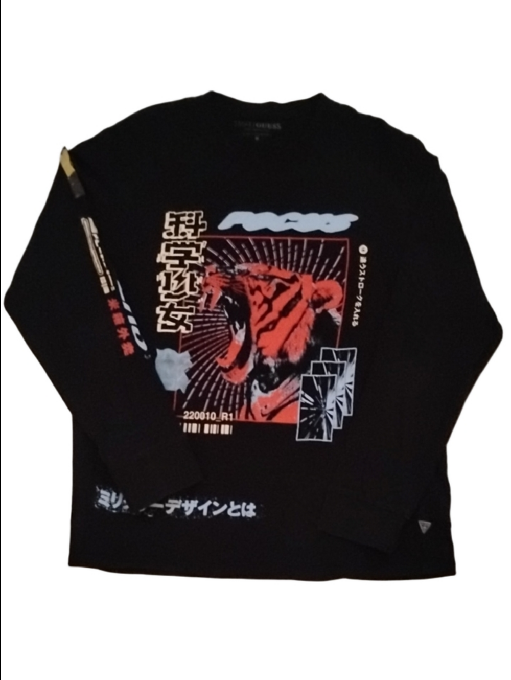 GUESS Black Long-Sleeve Tee with Red Tiger Graphic